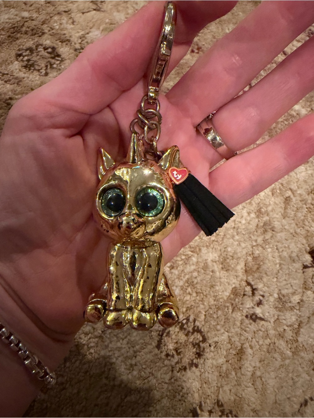 Ty Beanie Boos Mini Boo Collectible Metal Key Clip - Gold the Unicorn charm EUC